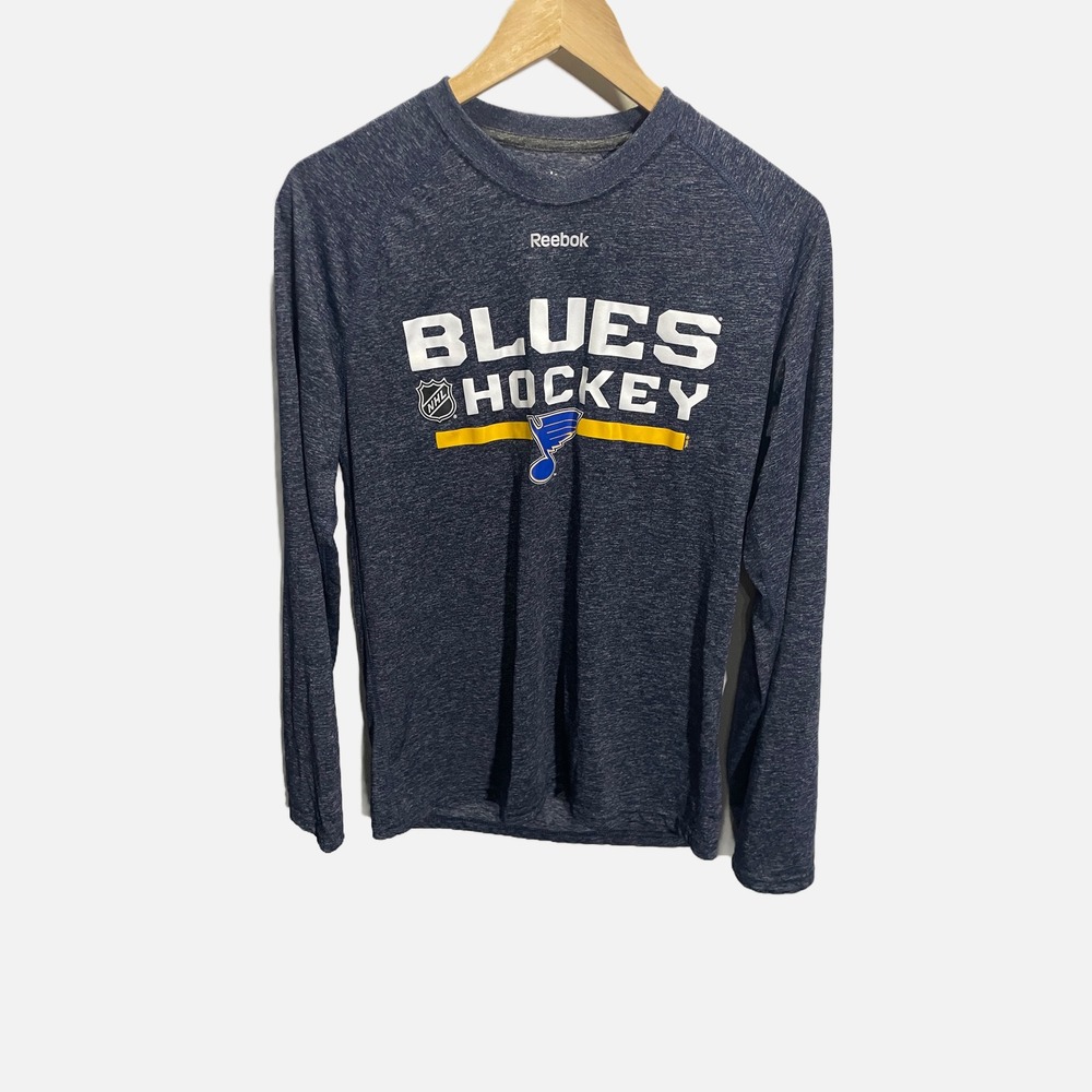Reebok St Louis Blues NHL Mens Medium Navy Blue PlayDry Long Sleeve Hockey Shirt